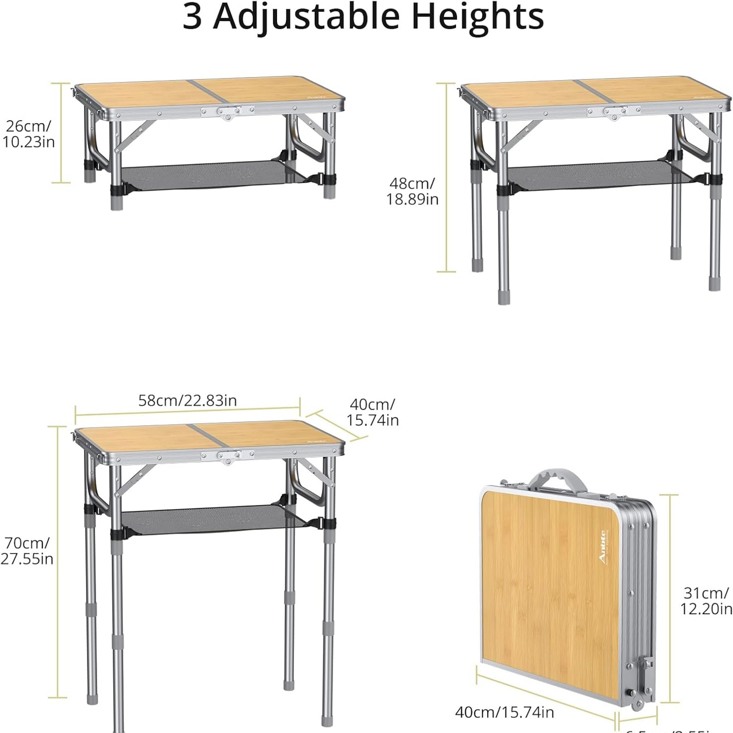 Anbte Adjustable Height Folding Camping Table: image 4