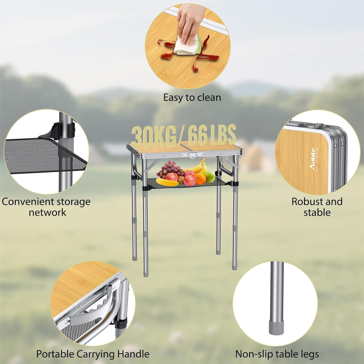 Anbte Adjustable Height Folding Camping Table: image 6